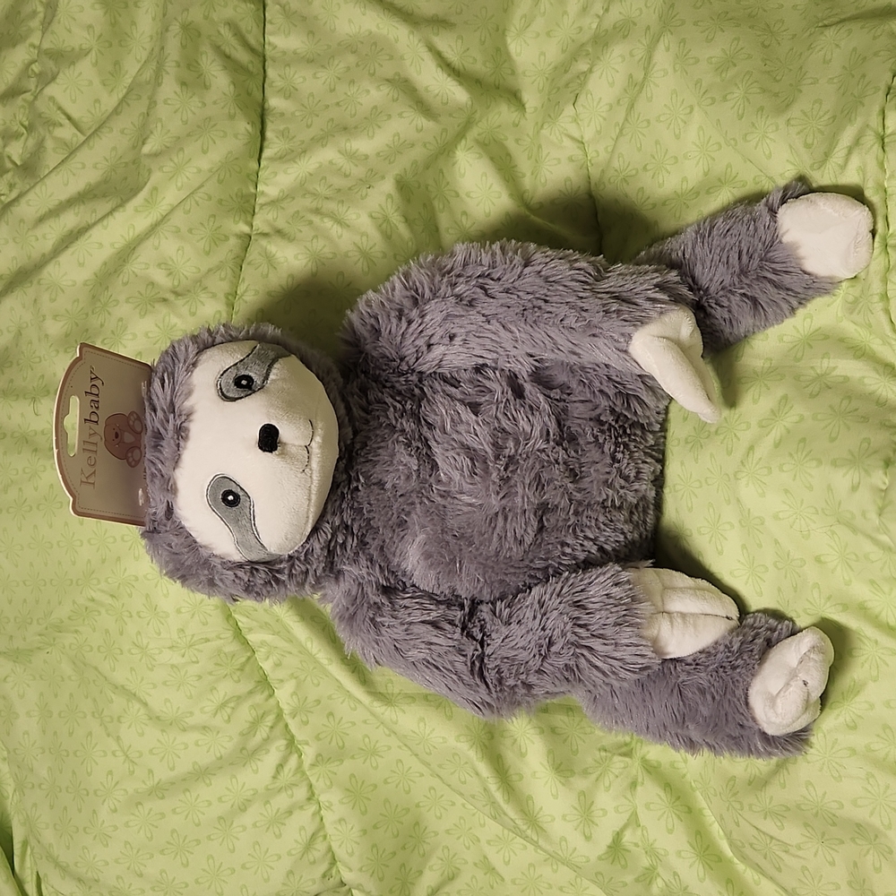 Kelly Baby grey sloth plush with rattle